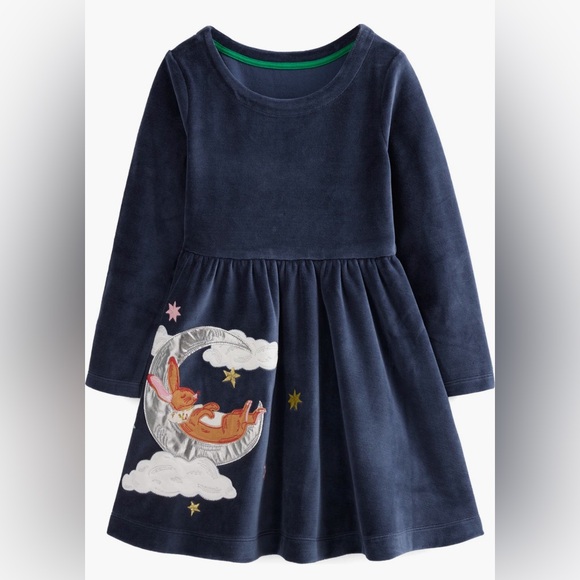 Mini Boden Bunny appliqué long sleeve velour 5-6Y NwT